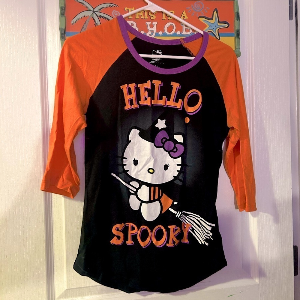 Hello Kitty Halloween witchy spooky raglan half sleeve tee shirt top goth